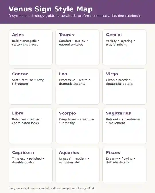 Venus Sign Style Map infographic