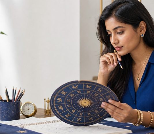 Zodiac Signs and Psychic Gifts: 12 Intuition Practices With Reality Checks Woman comparing a zodiac journal with an evidence-aware intuition log